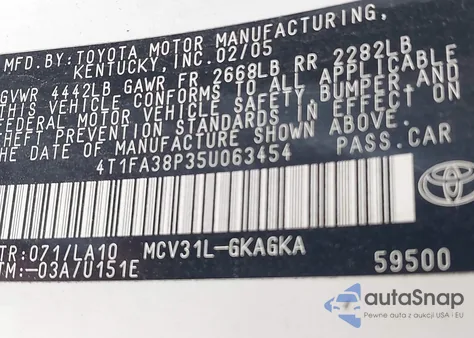 2005 Toyota Camry Solara Sle from USA, damaged, VIN 4T1FA38P35U063454